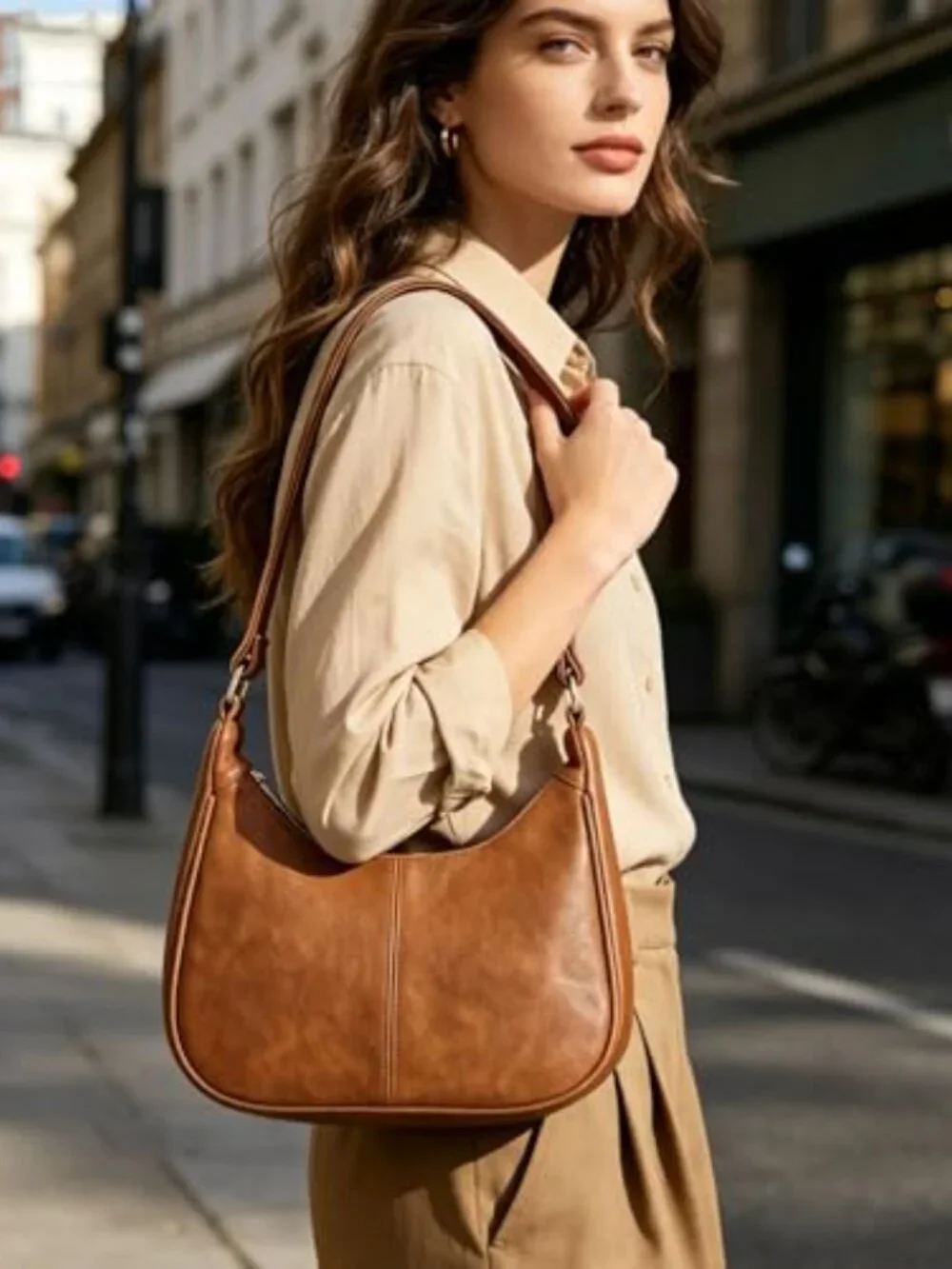 Slouchy Faux Leather Hobo Bag with Zippered Back Pocket Crossbody